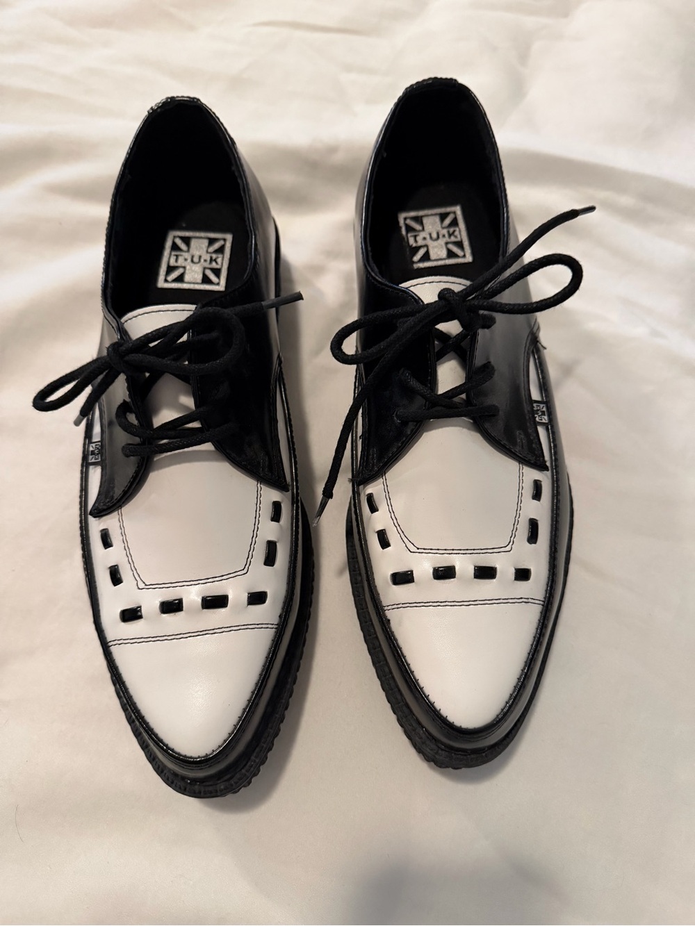 T.U.K Black and White Two-Tone Lace-Up Oxfords